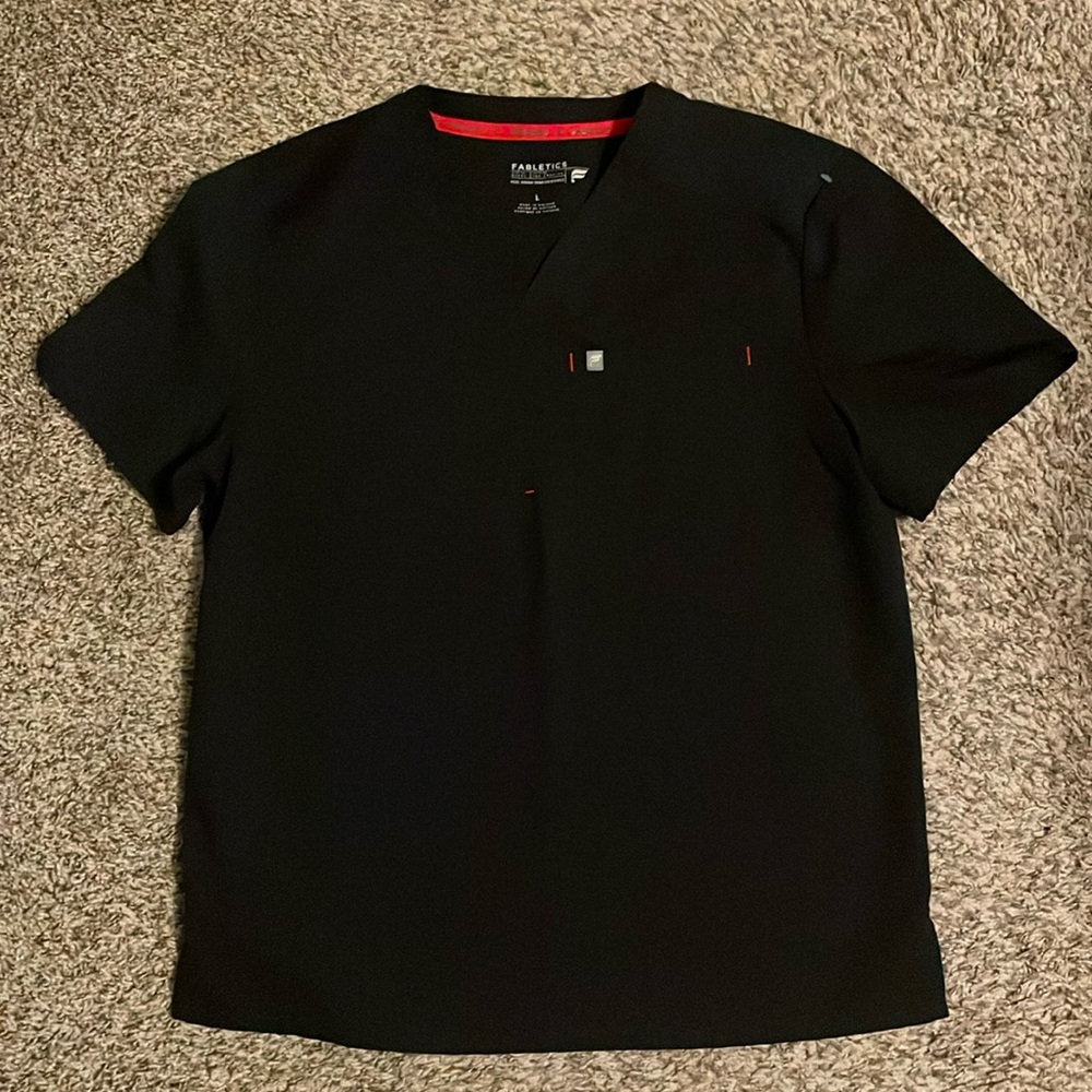 Black V-Neck Men's Shirt with Red Trim